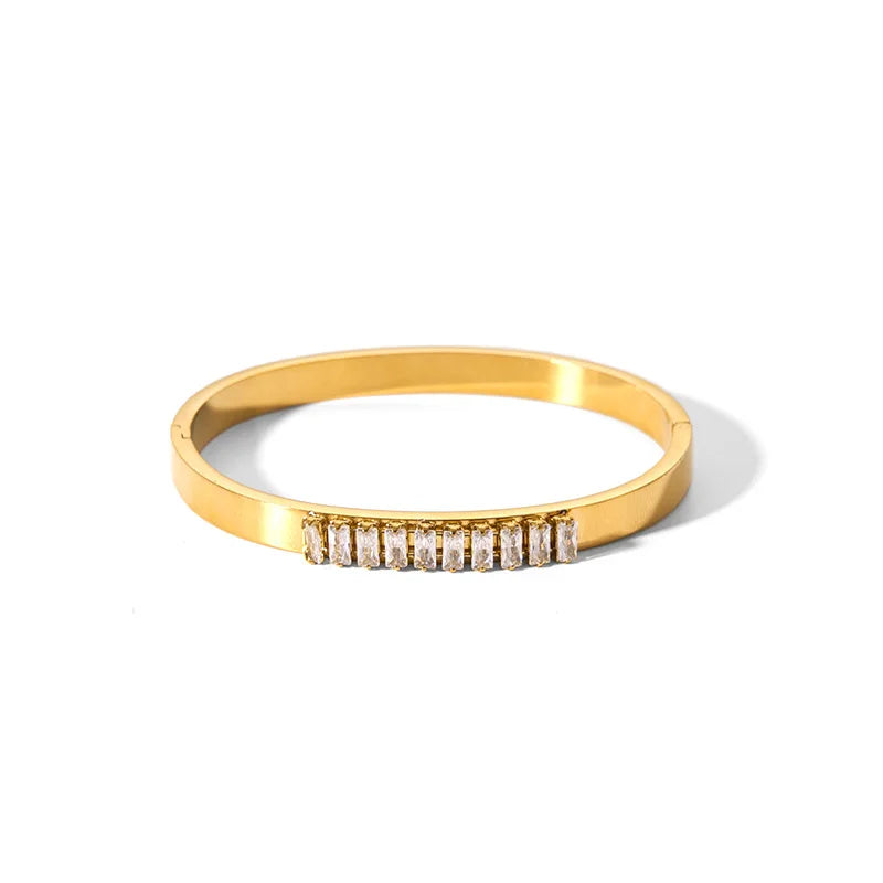 13 Metal Color Stainless Steel Cubic Zirconia Bangle Bracelet for Women