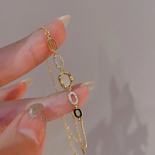 Gold Plated Geometric Zircon Bracelet for Women