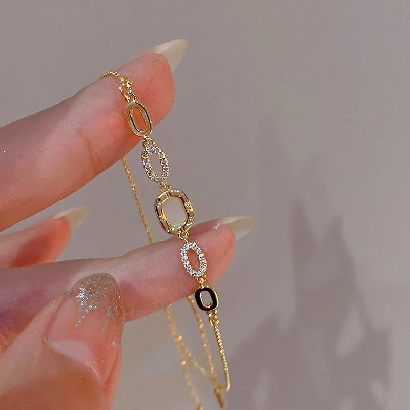 Gold Plated Geometric Zircon Bracelet for Women