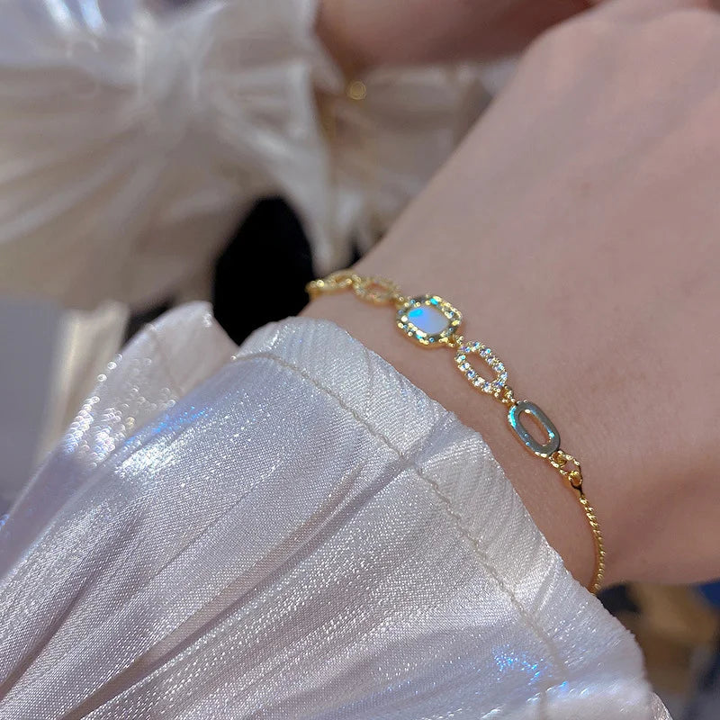 Gold Plated Geometric Zircon Bracelet for Women