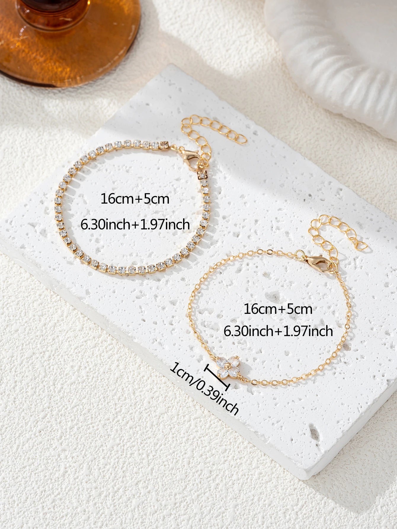 Cubic Zirconia Flower Chain Bracelet Set For Women