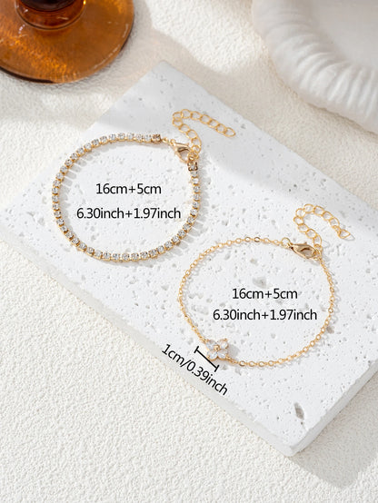 Cubic Zirconia Flower Chain Bracelet Set For Women