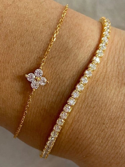 Cubic Zirconia Flower Chain Bracelet Set For Women