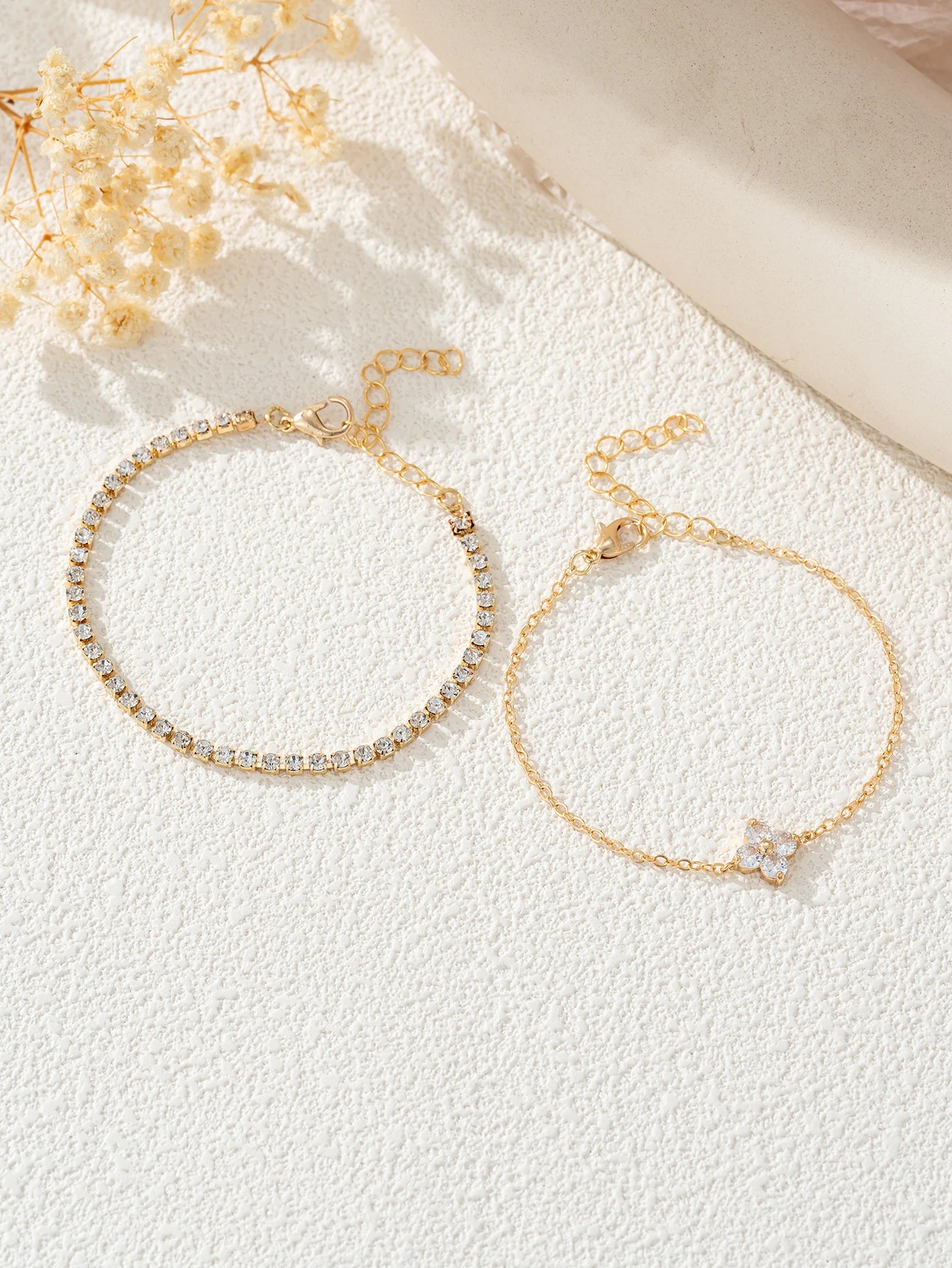 Cubic Zirconia Flower Chain Bracelet Set For Women