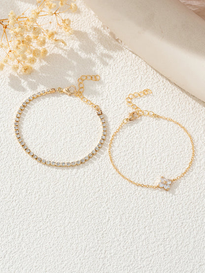 Cubic Zirconia Flower Chain Bracelet Set For Women